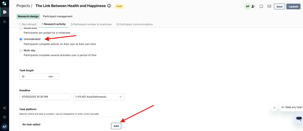 Add unmoderated task