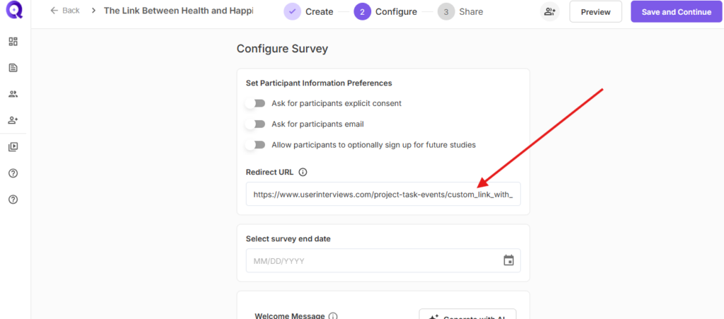 Configure redirect URL