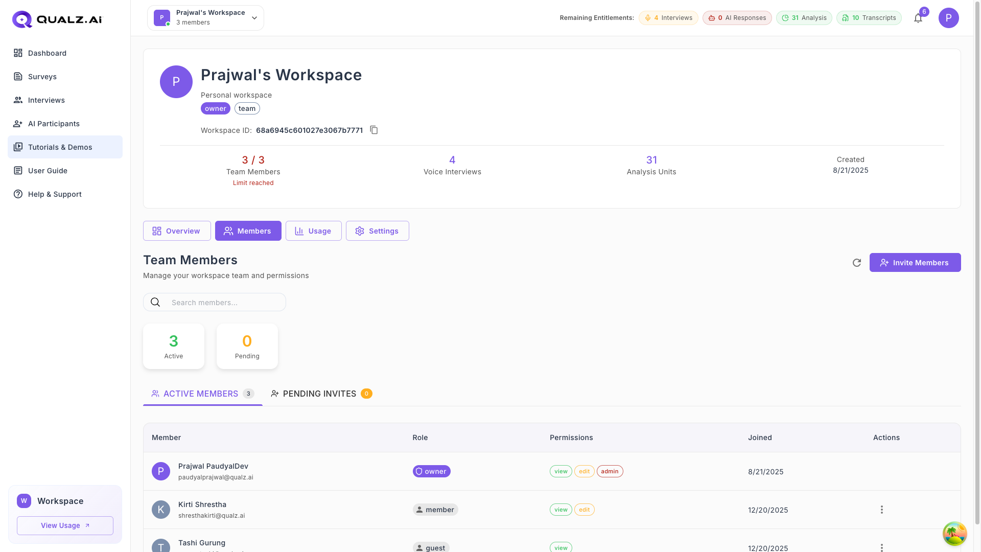 Workspace Members Management