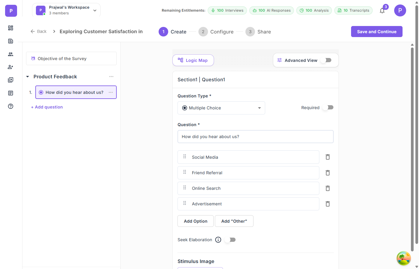 Survey builder with branching logic