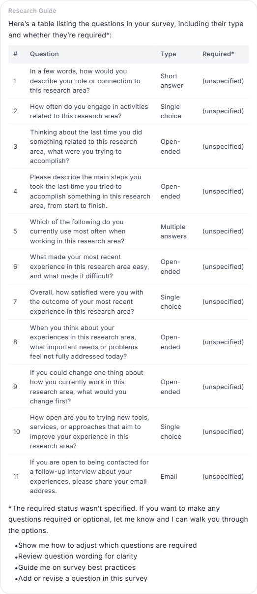 A computed answer in chat showing a table or chart derived from the attached study