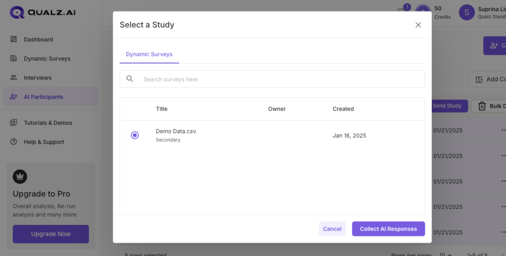 Analyze Your Dynamic Survey With AI Participants